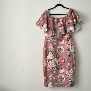Bohoo Plus off the shoulder floral midi dress